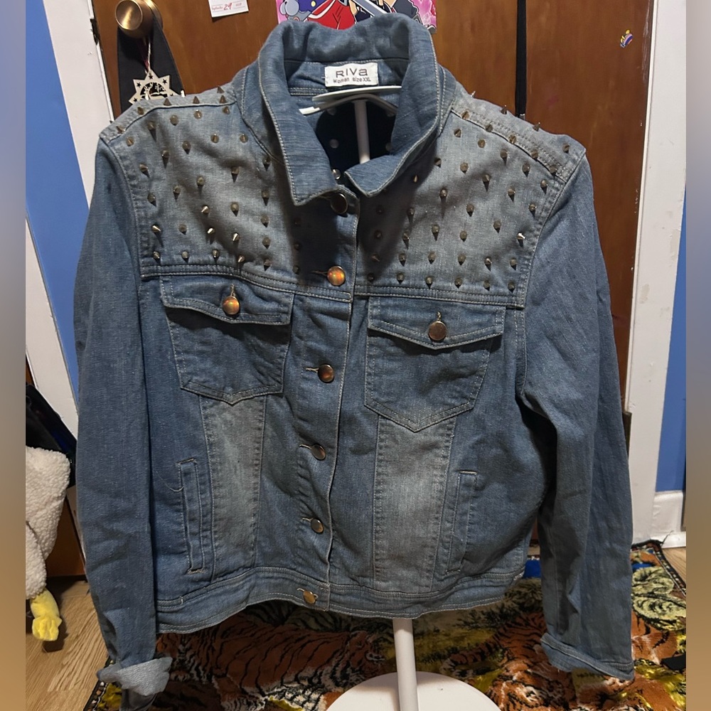 Riva Light Wash Spike Studded Jean Jacket